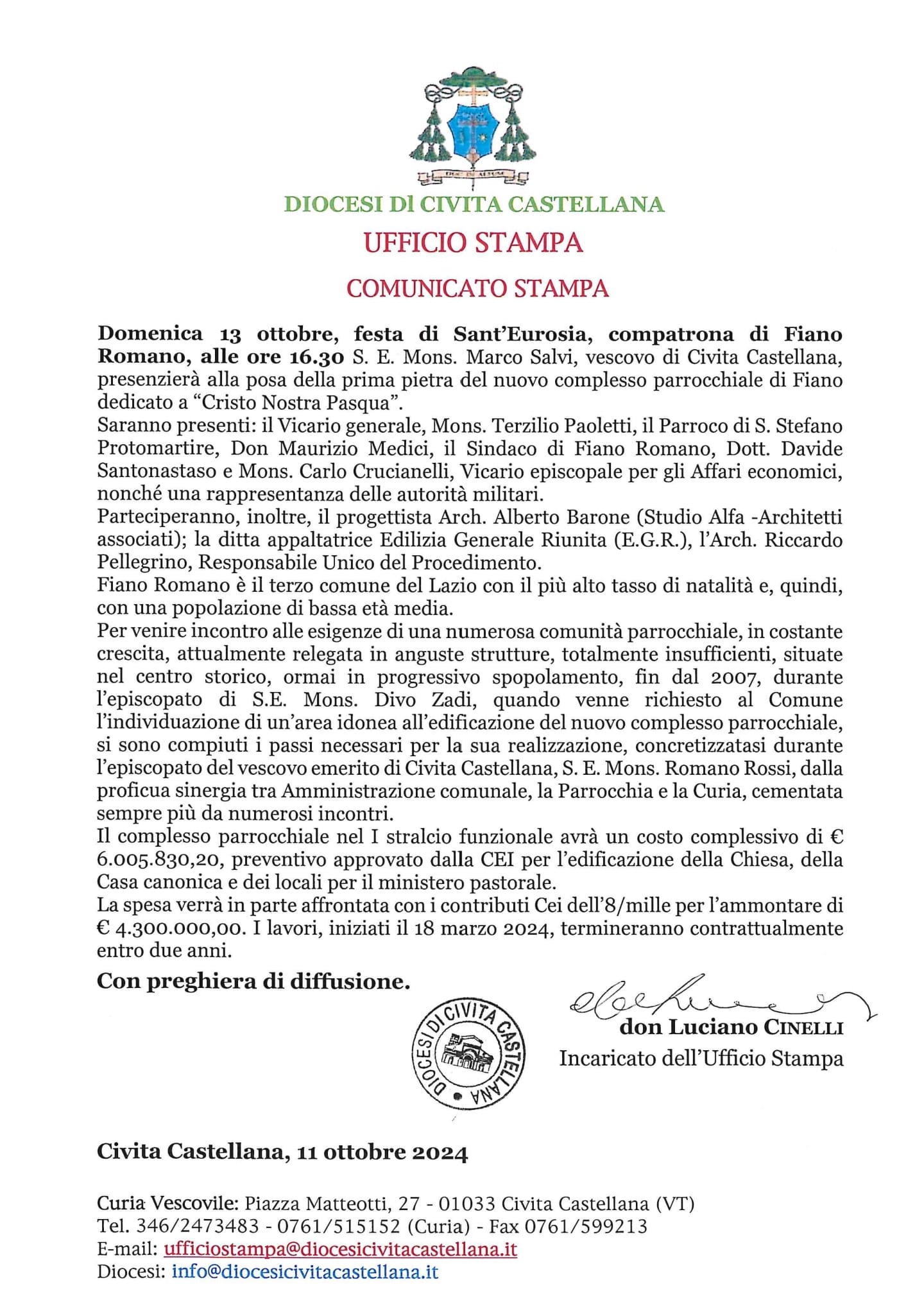Ufficio Stampa - Comunicato Stampa 13/10/2024